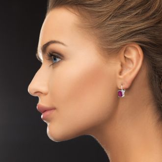 4 ½ Carat Emerald Cut Created Ruby Drop Earrings in Sterling Silver