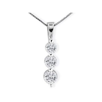 1ct Three Diamond Drop Style Diamond Pendant In 14k White Gold