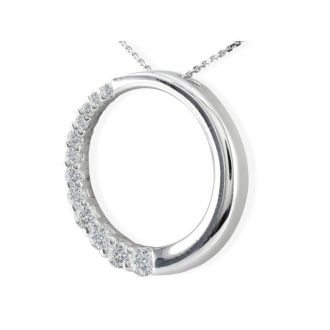 1/4ct Circle Style Journey Diamond Pendant, 14k White Gold