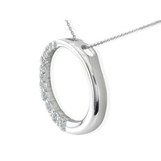 1/2ct Circle Style Journey Diamond Pendant, 14k White Gold