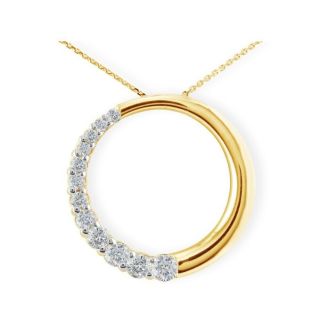 3/4ct Circle Style Journey Diamond Pendant, 14k Yellow Gold