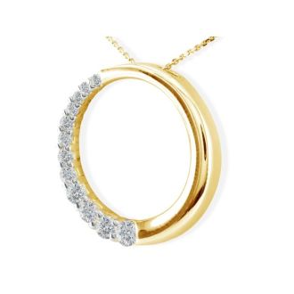 3/4ct Circle Style Journey Diamond Pendant, 14k Yellow Gold