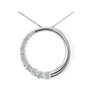 1ct Circle Style Journey Diamond Pendant, 14k White Gold