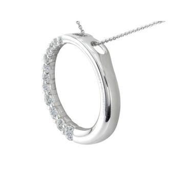 1ct Circle Style Journey Diamond Pendant, 14k White Gold