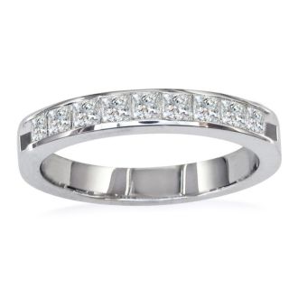 1/4 Carat Princess Diamond Wedding Band In 14 Karat White Gold