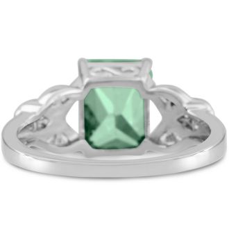 2 3/4 Carat Emerald Shape Green Amethyst and Diamond Ring In Sterling Silver