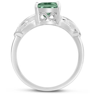 2 3/4 Carat Emerald Shape Green Amethyst and Diamond Ring In Sterling Silver