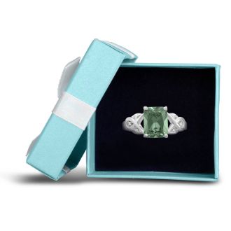 2 3/4 Carat Emerald Shape Green Amethyst and Diamond Ring In Sterling Silver