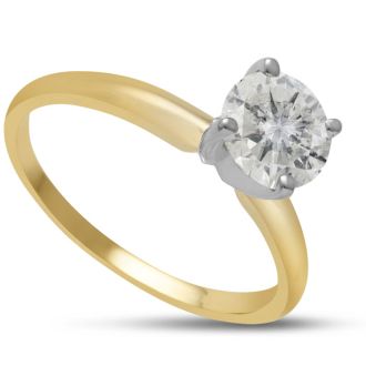 Round Engagement Rings, 1 1/4 Carat Diamond Solitaire Engagement Ring Crafted In 14K Yellow Gold
