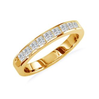 3/4 Carat Princess Diamond Wedding Band In 14 Karat Yellow Gold
