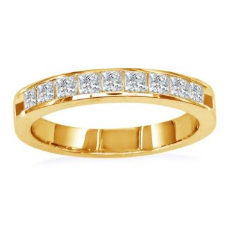 3/4 Carat Princess Diamond Wedding Band In 14 Karat Yellow Gold