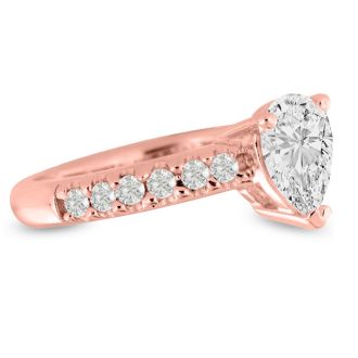 1 1/2ct Pear Shaped Diamond Engagement Ring Crafted in 14 Karat Rose Gold