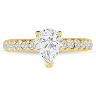 1 1/2ct Pear Shaped Diamond Engagement Ring Crafted in 14 Karat Yellow Gold
