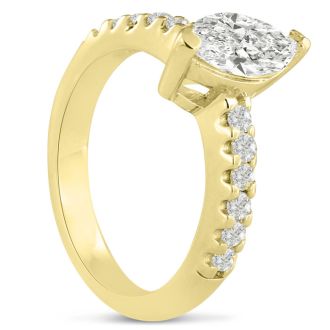 1 1/3ct Marquise Shaped Diamond Engagement Ring Crafted in 14 Karat Yellow Gold