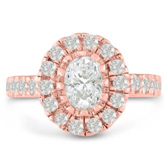 1 1/2 Carat Oval Halo Diamond Engagement Ring in 14 Karat Rose Gold