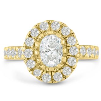 1 1/2 Carat Oval Halo Diamond Engagement Ring in 14 Karat Yellow Gold