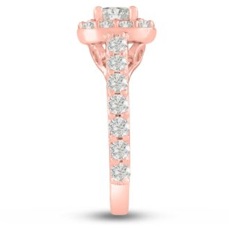 1 3/4 Carat Princess Cut Halo Diamond Engagement Ring in 14 Karat Rose Gold