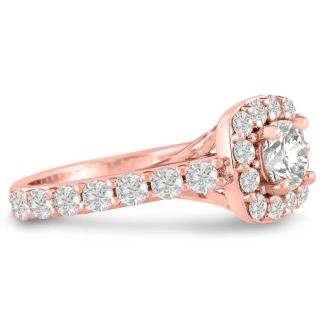 1 3/4 Carat Princess Cut Halo Diamond Engagement Ring in 14 Karat Rose Gold