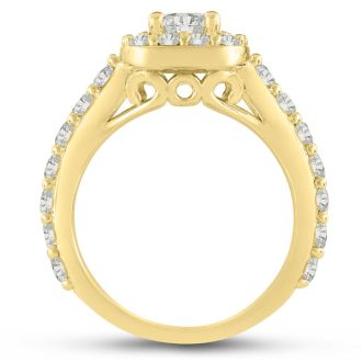 1 3/4 Carat Princess Cut Halo Diamond Engagement Ring in 14 Karat Yellow Gold