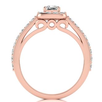 2 Carat Princess Cut Halo Diamond Engagement Ring in 14 Karat Rose Gold
