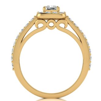 2 Carat Princess Cut Halo Diamond Engagement Ring in 14 Karat Yellow Gold