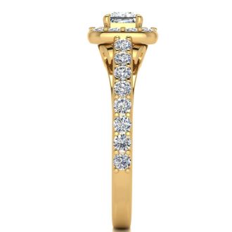 2 Carat Princess Cut Halo Diamond Engagement Ring in 14 Karat Yellow Gold