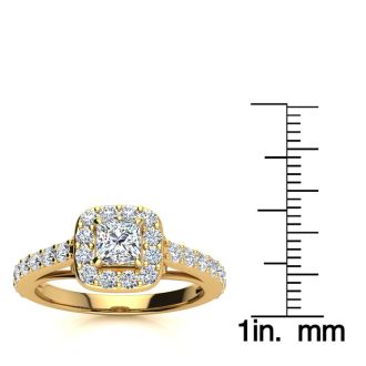 2 Carat Princess Cut Halo Diamond Engagement Ring in 14 Karat Yellow Gold