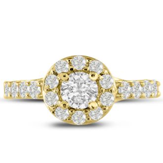 1 1/2 Carat Halo Diamond Engagement Ring in 14 Karat Yellow Gold
