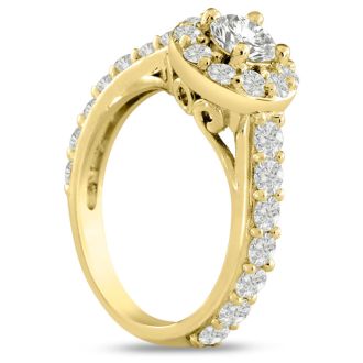1 1/2 Carat Halo Diamond Engagement Ring in 14 Karat Yellow Gold