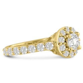1 1/2 Carat Halo Diamond Engagement Ring in 14 Karat Yellow Gold