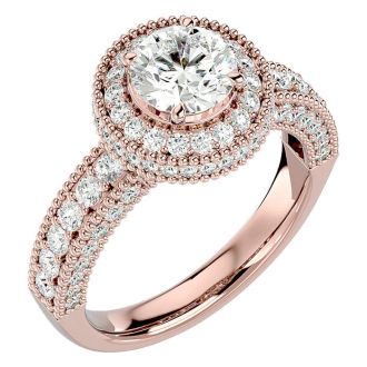 2 1/2 Carat Halo Diamond Engagement Ring In 14 Karat Rose Gold
