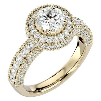 2 1/2 Carat Halo Diamond Engagement Ring In 14 Karat Yellow Gold