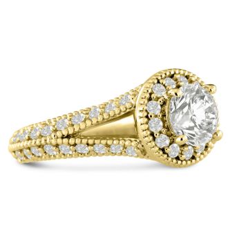 1 3/4 Carat Split Shank Halo Diamond Engagement Ring in 14 Karat Yellow Gold