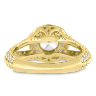 1 3/4 Carat Split Shank Halo Diamond Engagement Ring in 14 Karat Yellow Gold