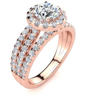 2 Carat Round Halo Diamond Engagement Ring in 14 Karat Rose Gold