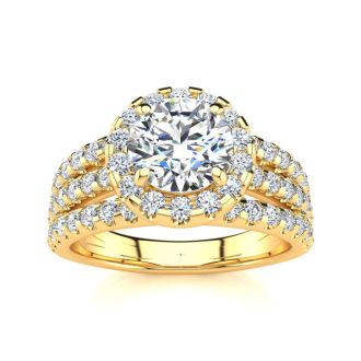 2 Carat Round Halo Diamond Engagement Ring in 14 Karat Yellow Gold
