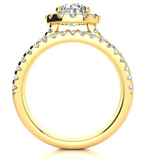 2 Carat Round Halo Diamond Engagement Ring in 14 Karat Yellow Gold
