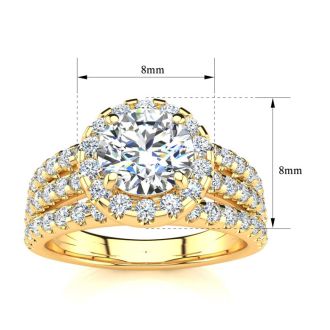 2 Carat Round Halo Diamond Engagement Ring in 14 Karat Yellow Gold
