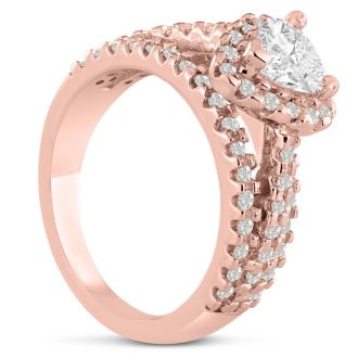 1 2/3 Carat Heart Halo Diamond Engagement Ring in 14 Karat Rose Gold