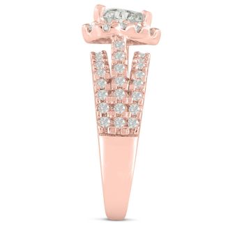 1 2/3 Carat Heart Halo Diamond Engagement Ring in 14 Karat Rose Gold