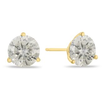 Value Priced 2.00 Carat Round Cut Diamond Stud Earrings In 14 Karat Yellow Gold
