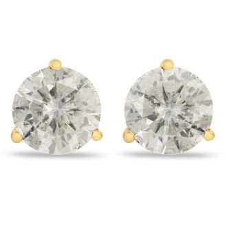 Value Priced 2.00 Carat Round Cut Diamond Stud Earrings In 14 Karat Yellow Gold