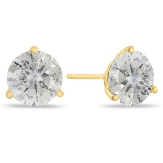 2 Carat Round Shape Diamond Martini Stud Earrings In 14 Karat Yellow Gold