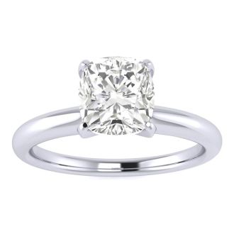 1 Carat Cushion Cut Diamond Solitaire Engagement Ring In 14K White Gold