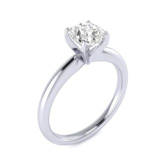 1 Carat Cushion Cut Diamond Solitaire Engagement Ring In 14K White Gold