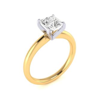 1 Carat Princess Cut Diamond Solitaire Engagement Ring In 14K Yellow Gold