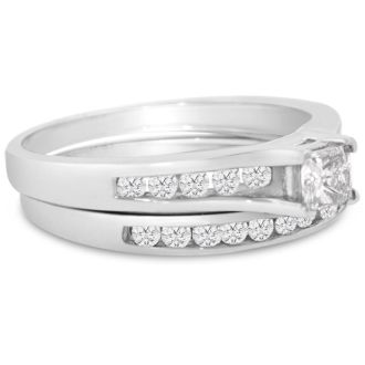 1/2 Carat Princess And Round Diamond Bridal Set In 14 Karat White Gold