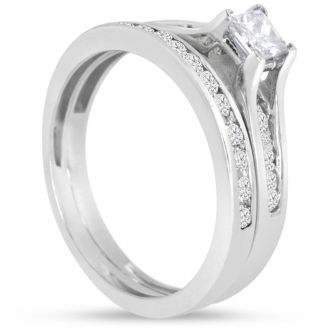 1/2 Carat Princess And Round Diamond Bridal Set In 14 Karat White Gold