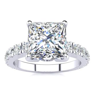 3 1/2 Carat Princess Cut Diamond Engagement Ring Including 2 1/2 Carat Center Diamond In 14K White Gold