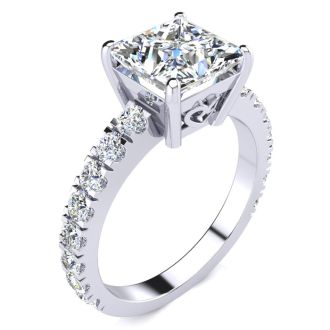 3 1/2 Carat Princess Cut Diamond Engagement Ring Including 2 1/2 Carat Center Diamond In 14K White Gold